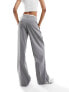 Stradivarius Tall tailored wide leg trouser with micro reversed waistband in grey