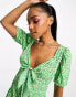 Pieces tie front mini dress in green floral