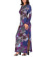 Women's Purple Paisley Long Sleeve Side Slit Fitted Maxi Dress