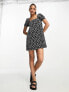 New look tie back puff sleeve broderie mini dress in black