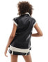 SNDYS leather look contrast borg detail gilet co-ord in black