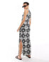 ONLY racer neck tile print maxi dress in black and white