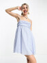 COLLUSION spaghetti strap volume mini dress in blue stripe