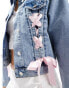 Miss Selfridge satin ribbon tie detail denim girlfriend jacket in mid blue wash