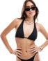 COLLUSION adjustable halterneck textured bikini top in black