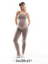 Mamalicious Maternity over the bump seamless ribbed legging co-ord in taupe