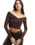 Bershka mesh bardot top in chocolate