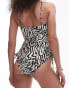 Topshop cut out swimsuit in mono animal print