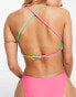 South Beach bikini top in green and pink colour block