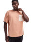 ONLY & SONS oversize t-shirt with crochet pocket in burnt orange