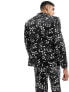 ASOS DESIGN skinny suit jacket in black floral print with white piping