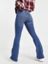 Pieces Peggy high waisted flared jeans in mid blue denim