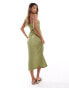 ASOS DESIGN textured keyhole bandeau column maxi dress in olive