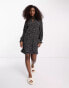 JDY exclusive tie neck mini smock dress in black & ecru floral