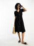 Vila linen touch midi shirt dress in black