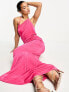 Something New low plunge back slinky maxi dress with halter neck in pink