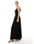 ASOS DESIGN square neck ruched bust maxi dress with lace inserts in black