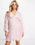 ASOS DESIGN Maternity embellished plunge mini dress in blush with blouson sleeve