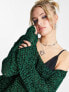 COLLUSION knitted off the shoulder jumper in green and black multi yarn