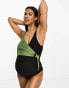 Mamalicious Maternity colourblock belted swimsuit in black and khaki