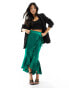 Flounce London Petite satin wrap midaxi skirt in emerald green