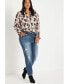 Plus Size Printed Button Down Shirt With Ruffle Neck