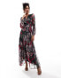 Hope & Ivy in collaboration with The William Morris Society blouson sleeve maxi wrap dress in dark red floral