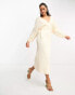 Pretty Lavish oversized wrap knit midi dress in cream