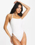 ASOS DESIGN diamante cross back detail swimsuit in white