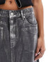 Liquor N Poker – Maxi-Jeansrock in Metallic-Silber mit Schlitz