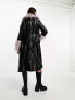 Violet Romance faux leather belted trench coat with faux fur trims in black