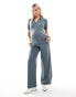 Mamalicious Maternity mix & match ribbed jersey polo co-ord in asphalt