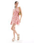 Wednesday's Girl ruffle sleeve wrap mini tea dress in pink floral