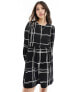 New Look crinkle smock mini dress in black check