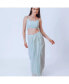 Women's Sky Blue Shimmery Pleated Dhoti Skirt and Embellished Blouse Set