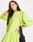 Topshop Tall broderie oversized chuck on maxi dress in chartreuse