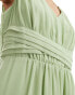 Vila Bridesmaid wrap waist detail maxi dress with pleat front in sage green