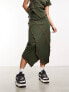 COLLUSION exposed seam wrap midi skirt in khaki