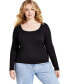 Trendy Plus Size Scoop-Neck Long-Sleeve Jersey Top, Created for Macy's