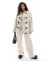 YAS faux fur jacket with buckle fastening in neutral - STONE