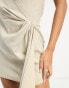 ASOS DESIGN wrap front twist detail mini dress in stone