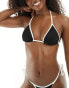 Stradivarius triangle bikini top with contrast piping co-ord in black