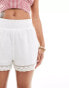 New Look broderie hem shorts in white