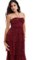 ASOS DESIGN shirred bust micro pleat tiered maxi dress in burgundy spot