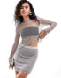 Amy Lynn Bethan rhinestone stretch net mini skirt co-ord in silver