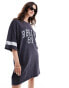 ASOS DESIGN oversized mini dress with berlin print in grey acid wash