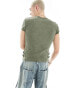 COLLUSION shrunken ribbed t-shirt in dark khaki with buckle detail