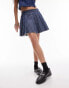 Topshop denim pleated mini skirt in mid blue stripe