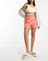 ASOS DESIGN Hourglass mom short with waist tabs with linen in coral