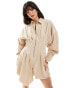 ASOS DESIGN nipped in waist playsuit with blouson shirt in oatmeal